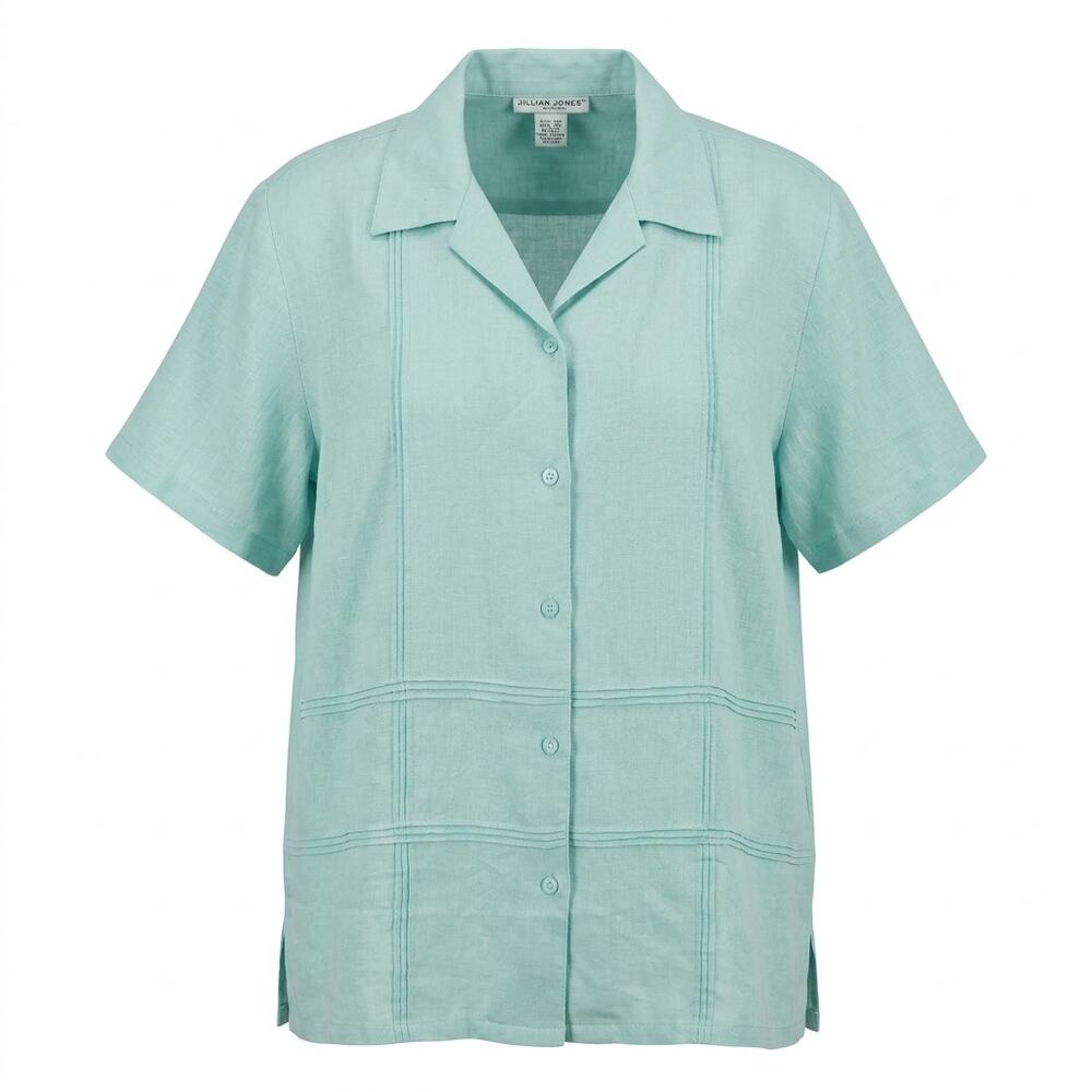 NWT Jillian Jones 100% Linen Green Pleated Button-Up Shirt Women Size 2X